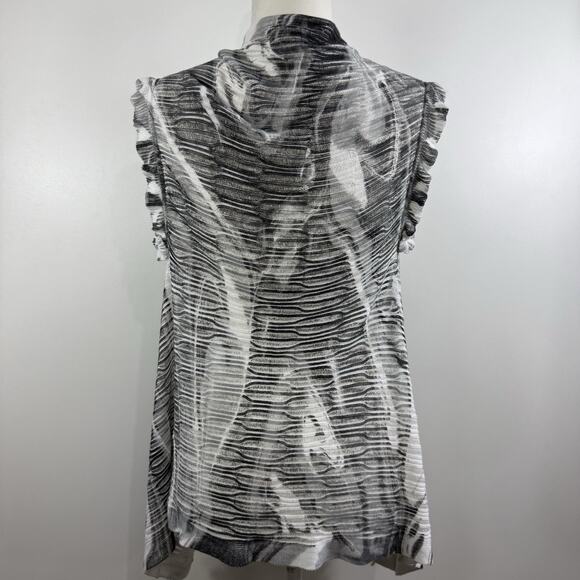 Alberto Makali Black White Sweater Open Front Vest Small Ruffle Knit Lightweight - Picture 7 of 13